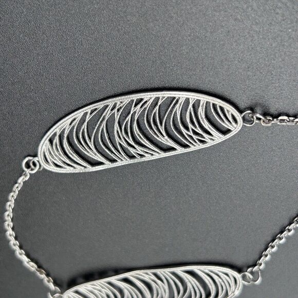 Sterling Leaf Wispy Oval Station Modernist Necklace Marked RCI 925 Italy 35in - Picture 5 of 15